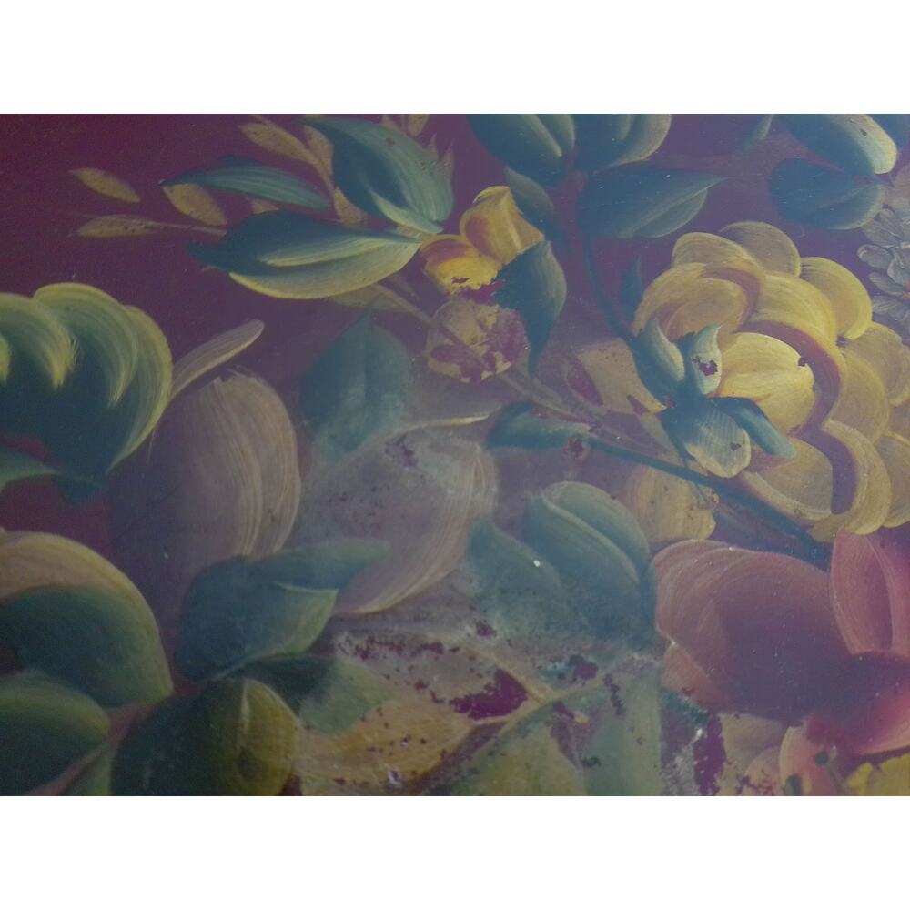 Vintage Toleware Floral Tray Cottagecore Decor Shabby Chic Large Metal Tray - Picture 3 of 9